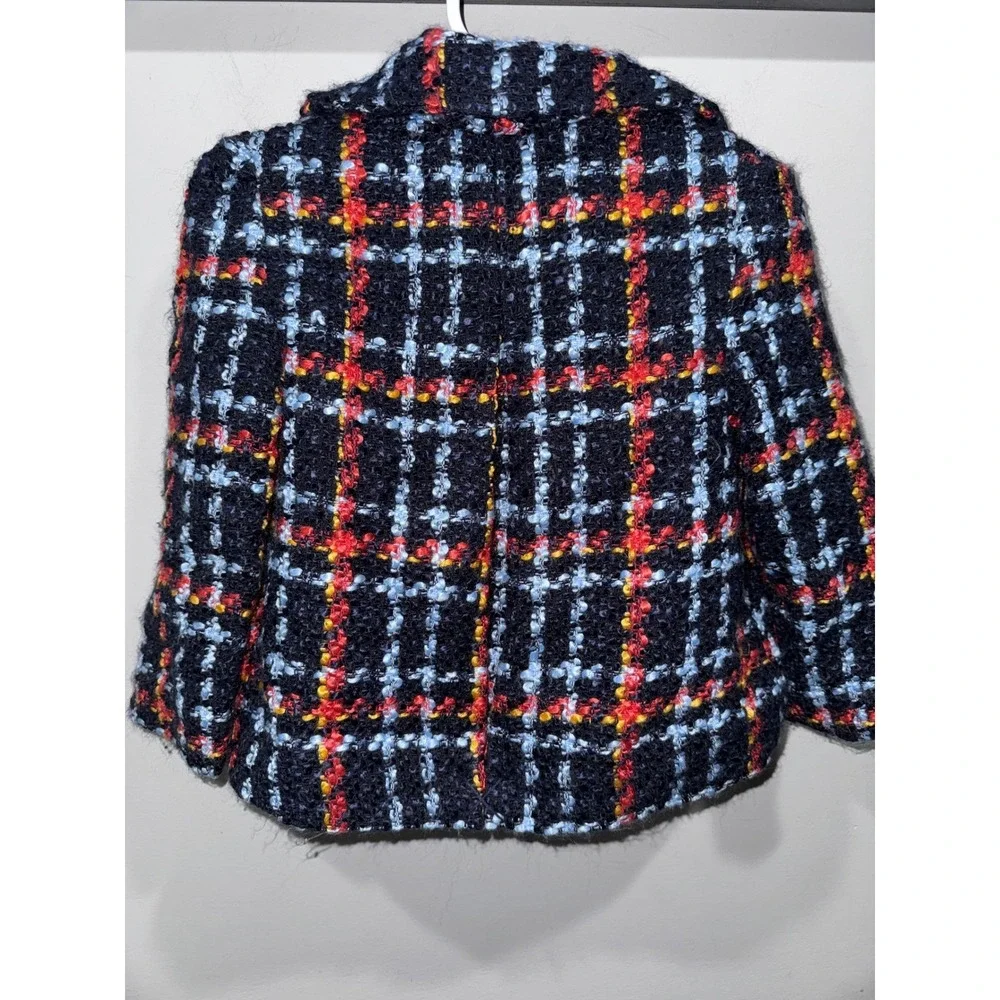 Janie and Jack Plaid Boucle Jacket Girls 18-24 Month Double Breasted Gold Button
